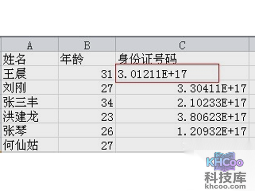 excel身份证号码格式显示方法单元格内容