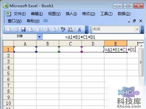excel乘法函数_在E1单元格中输入乘法公式
