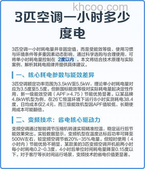 大三匹空调一小时多少度电 大三匹空调一小时的耗电量介绍【详解】